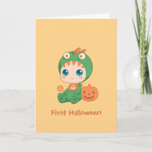 First Halloween Cute Baby Dragon Dinosaur Costume Card