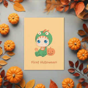 First Halloween Cute Baby Dragon Dinosaur Costume Postcard