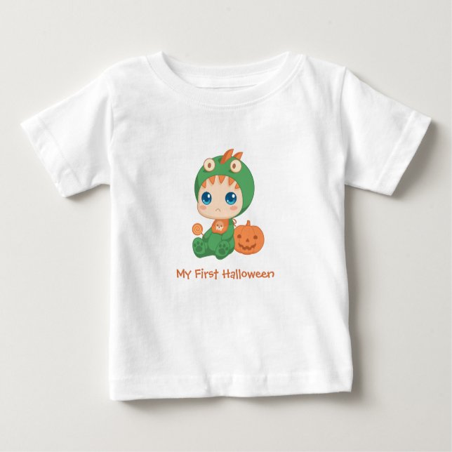 First Halloween Cute Baby Dragon Dinosaur Costume T-Shirt (Front)