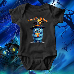 First Halloween Cute Monster Customise Name Baby Bodysuit