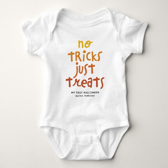 First Halloween cute no tricks just treats Baby Bodysuit (Front)
