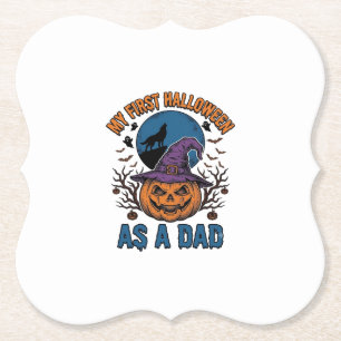 First Halloween Dad Vintage Pumpkin Wolf Shirt_1 Paper Coaster