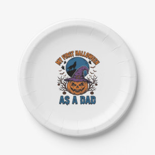 First Halloween Dad Vintage Pumpkin Wolf Shirt_1 Paper Plate