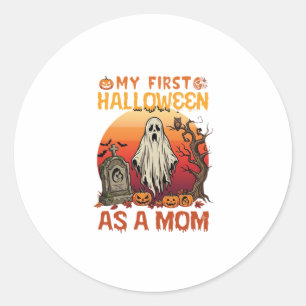 First Halloween Mom Ghost Tombstone Pumpkin_1 Classic Round Sticker