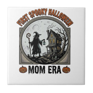 First Halloween Mum Vintage Engraving Haunted Witc Ceramic Tile