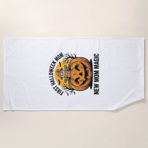 First Halloween Mum Vintage Pumpkin Bat Shirt_1 Beach Towel