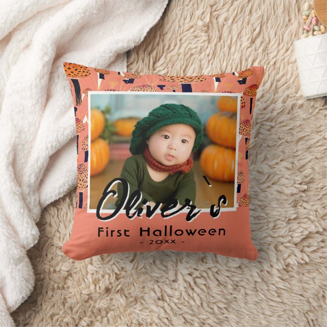 First Halloween Orange Mushroom Fall Photo  Cushion (Blanket)