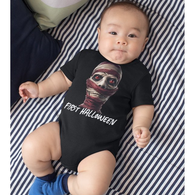First Halloween Scary Mummy Spooky Undead Baby Bodysuit (First Halloween Baby Suit. Spooky scary undead mummy.)
