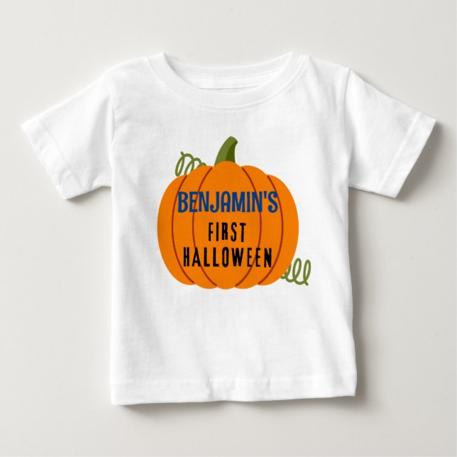 First Halloween T-Shirt, Personalise Name Boy Baby T-Shirt (Front)