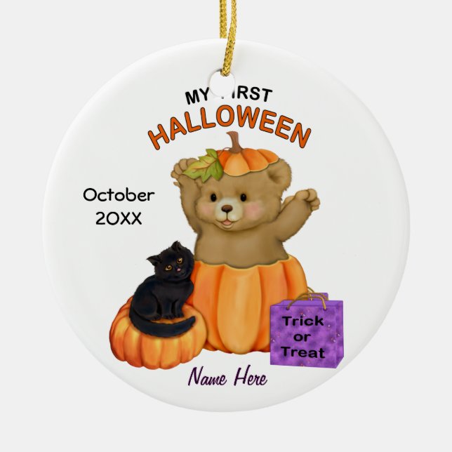 First Halloween Teddy Ceramic Ornament (Front)