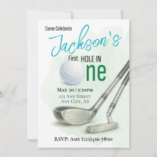 First Hole in One Golf 1st Birthday Invitation