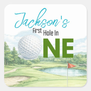 First Hole in One Golf Birthday Square Sticker