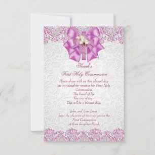 First Holy Communion 1st Cross Girls Lilac Pink Invitation