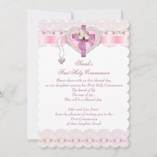 First Holy Communion 1st Cross Girls White Pink 3 Invitation