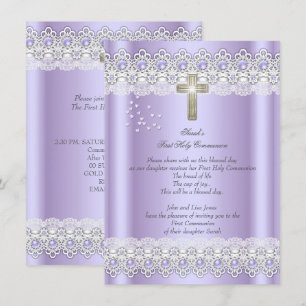 First Holy Communion 1st Girls Cross Lavender Gold Invitation