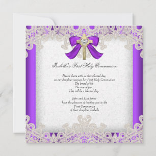First Holy Communion 1st Girls Cross Purple Invitation