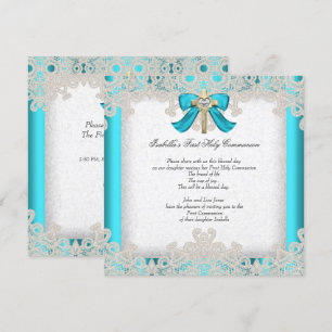 First Holy Communion 1st Girls Cross Teal 3 Invitation