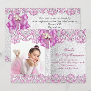 First Holy Communion 1st Girls Lilac Pink Photo Invitation