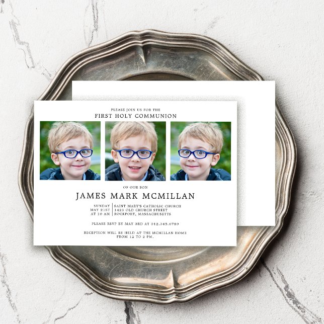 First Holy Communion 3-Photo Collage Boy Keepsake Invitation (Creator Uploaded)