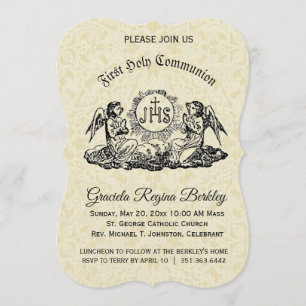 First Holy Communion Angel Ecru Lace Invitations