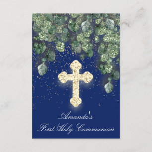 First Holy Communion Babtism Christian Cross Navy Invitation