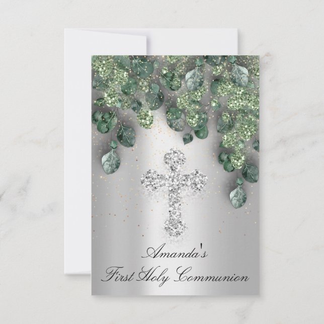 First Holy Communion Babtism Christian Cross Royal Invitation (Back)