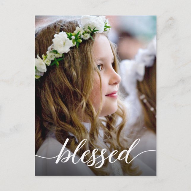 First holy communion Blessed Script Custom photo Postcard (Front)