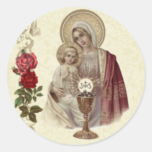 First Holy Communion Blessed Virgin Mary Jesus Classic Round Sticker