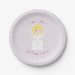 First Holy Communion Blonde Girl Paper Plate