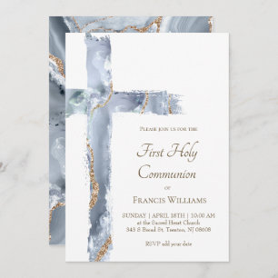First Holy Communion blue agate Holy Cross Invitation