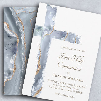 First Holy Communion blue agate Holy Cross Invitation