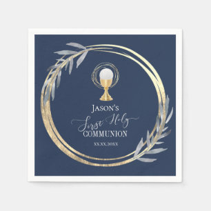 First Holy communion blue and faux foil Napkin