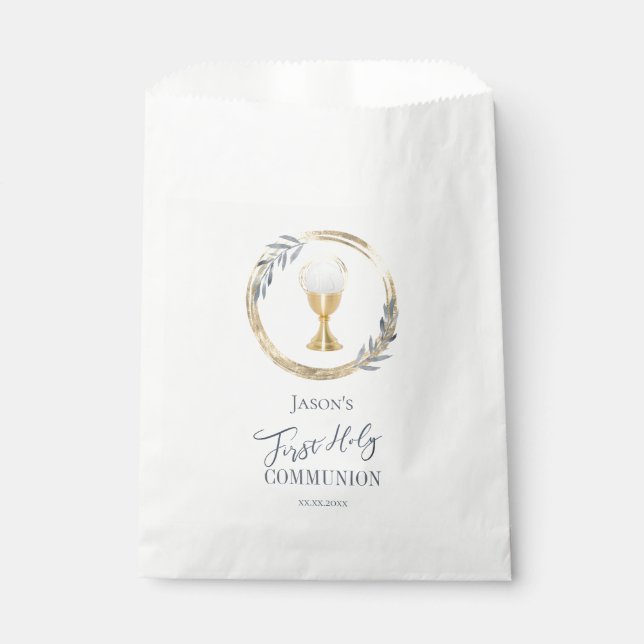 First Holy communion | blue and faux gold foil Favour Bag (Front)
