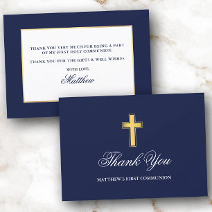 First Holy Communion Blue and Gold Thank You Card