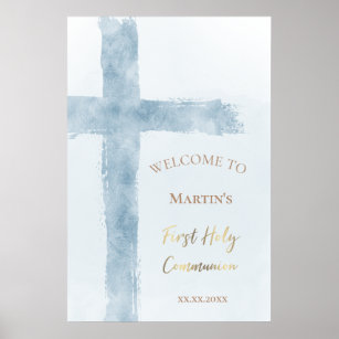 First Holy Communion   blue cross welcome sign