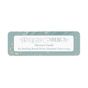 First Holy Communion Blue Gold Return Address Label