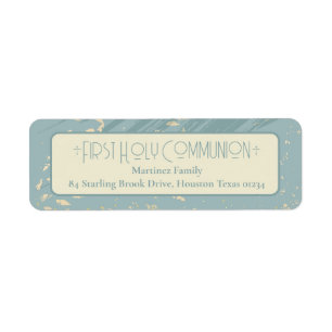 First Holy Communion Blue Gold Return Address Label