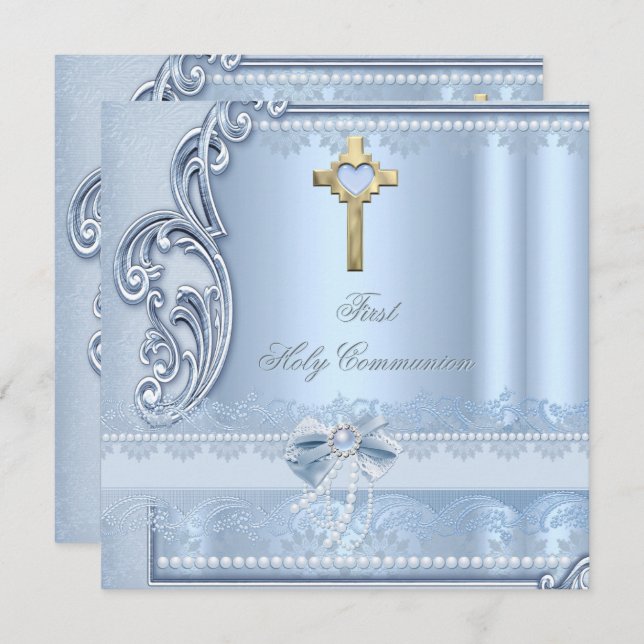 First Holy Communion Blue Lace Confirmation Invitation (Front/Back)