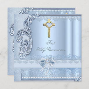First Holy Communion Blue Lace Confirmation Invitation