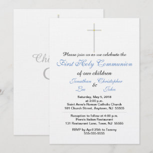 First Holy Communion Blue Twins Invitations