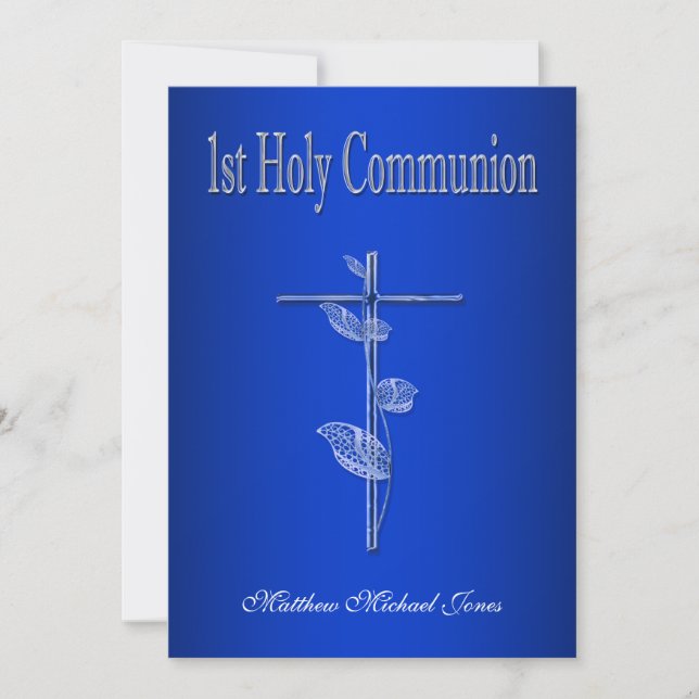 First holy communion blue white invitation (Front)