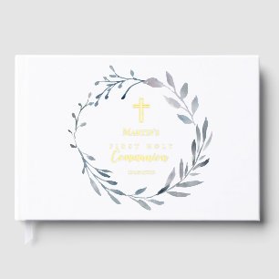 First Holy Communion blue wreath Guest Book