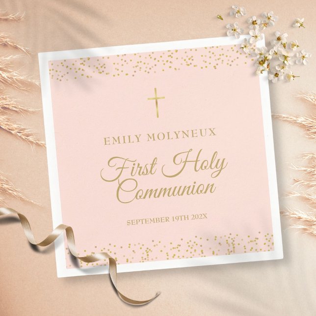 First Holy Communion Blush Pink Gold Dust Napkins (Creator Uploaded)