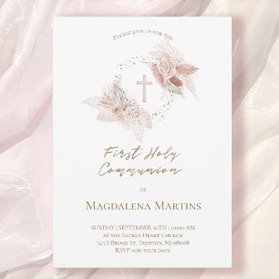 First Holy Communion boho flowers Invitation