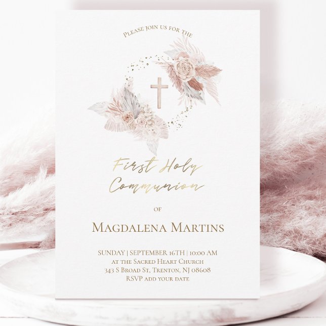First Holy Communion boho flowers Invitation (Creator Uploaded)