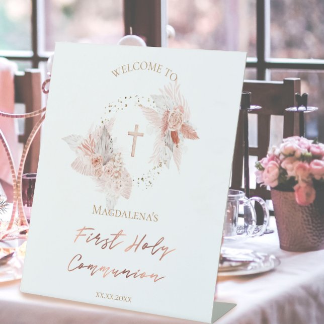 First Holy Communion boho flowers Pedestal Sign (Creator Uploaded)