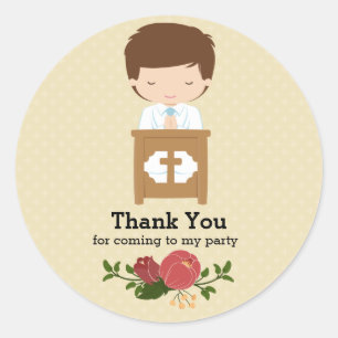 First Holy Communion boy * choose background colou Classic Round Sticker