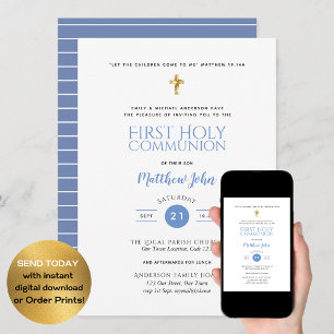 First Holy Communion BOYS blue Invitations