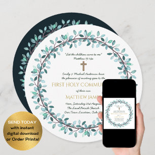 First Holy Communion Boys Blue Wreath Invitations