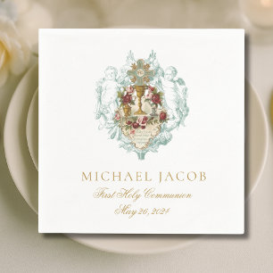 First Holy Communion Catholic Chalice Host Angels Napkin